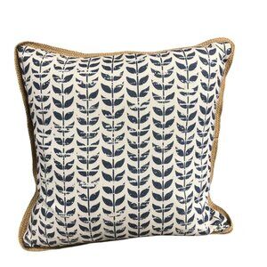 Decorative Throw Pillow With Down Insert Navy Blue & White Leaf Pattern Linen Co